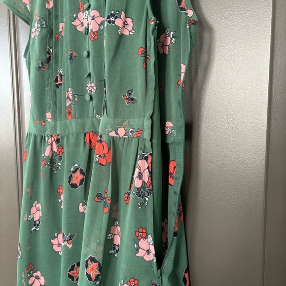 Modcloth « Oh Say Can Museum » Green Butterfly Floral Print A Line Dress Size M - Picture 4 of 13